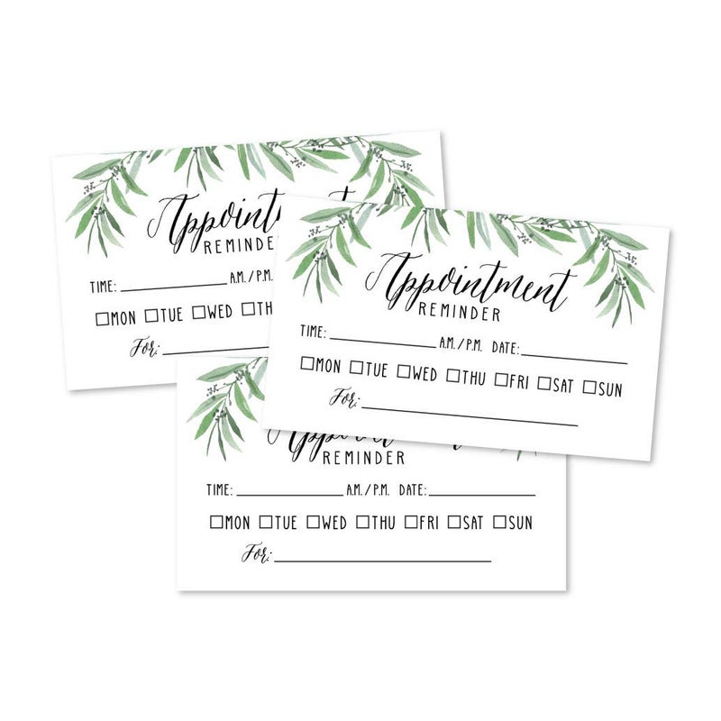 Hadley Designs 50 Greenery Eucalyptus Appointment Reminder Cards, Next Apt. With Medical Doctor, Dental, Salon, Dog Grooming, Cleaning Business, Custom Personalized Blank Recall Service Notes - Image 1